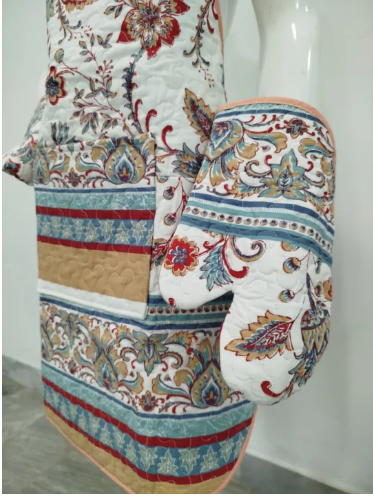 Quilted Floral Kitchen Apron & Gloves Set